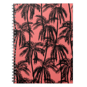 Silhouette of palm trees on a pink background. Sea Notebook