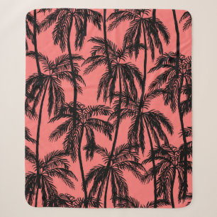 Silhouette of palm trees on a pink background. Sea Sherpa Blanket