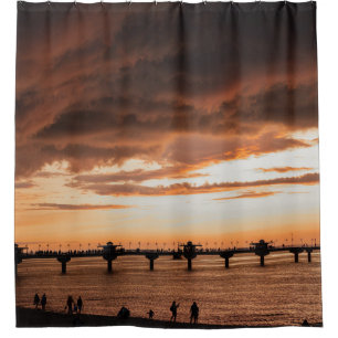 SILHOUETTE OF PEOPLE ON BEACH DURING SUNSET SHOWER CURTAIN