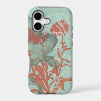 Silhouette of Red Flowers on Teal Background