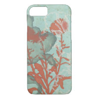Silhouette of Red Flowers on Teal Background