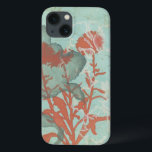 Silhouette of Red Flowers on Teal Background iPhone 13 Case<br><div class="desc">Three red flowers contrast against a teal background in this painting by Megan Meagher. A silhouette of another flower leans in from the left of the print. A simple piece with a lot going on. This would make nice gift for a friend or loved out who enjoys art!</div>