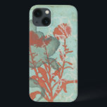 Silhouette of Red Flowers on Teal Background iPhone 13 Case<br><div class="desc">Three red flowers contrast against a teal background in this painting by Megan Meagher. A silhouette of another flower leans in from the left of the print. A simple piece with a lot going on. This would make nice gift for a friend or loved out who enjoys art!</div>