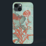 Silhouette of Red Flowers on Teal Background iPhone 13 Case<br><div class="desc">Three red flowers contrast against a teal background in this painting by Megan Meagher. A silhouette of another flower leans in from the left of the print. A simple piece with a lot going on. This would make nice gift for a friend or loved out who enjoys art!</div>