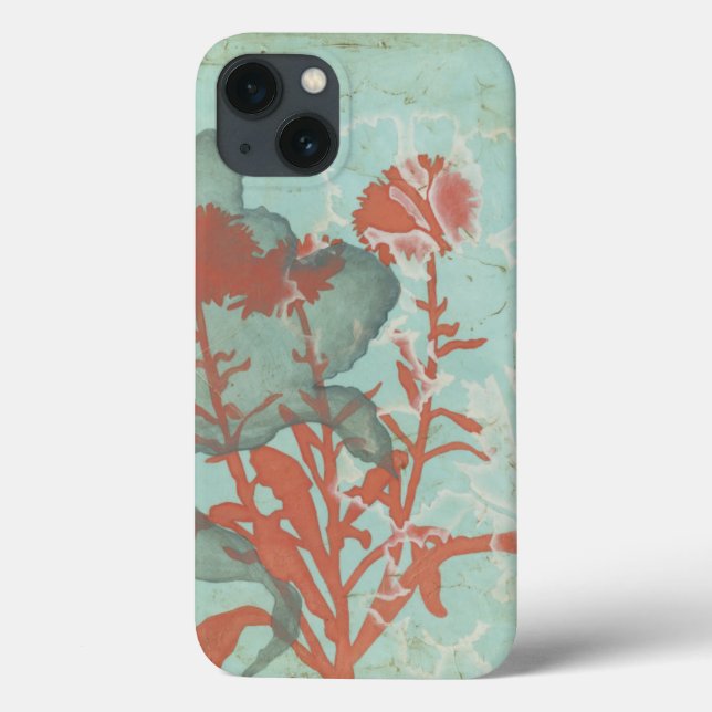 Silhouette of Red Flowers on Teal Background Case-Mate iPhone Case (Back)