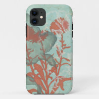 Silhouette of Red Flowers on Teal Background