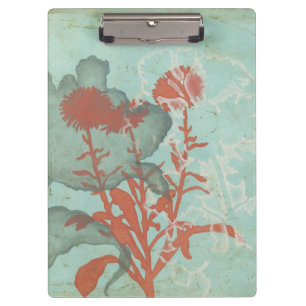 Silhouette of Red Flowers on Teal Background Clipboard