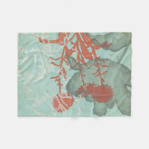 Silhouette of Red Flowers on Teal Background Fleece Blanket