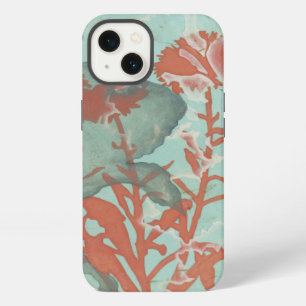 Silhouette of Red Flowers on Teal Background iPhone 13 Case