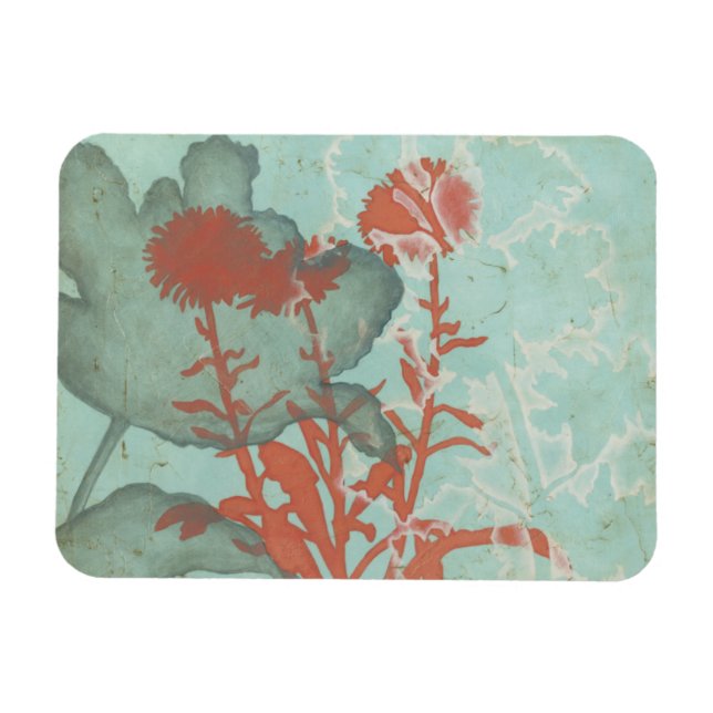 Silhouette of Red Flowers on Teal Background Magnet (Horizontal)