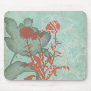 Silhouette of Red Flowers on Teal Background Mouse Mat