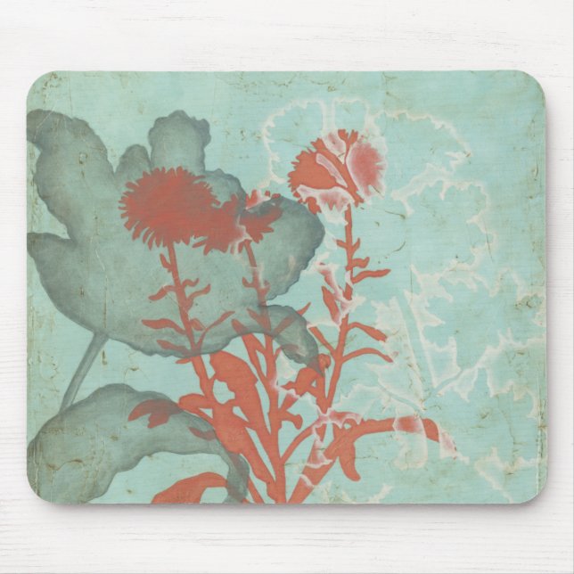 Silhouette of Red Flowers on Teal Background Mouse Mat (Front)