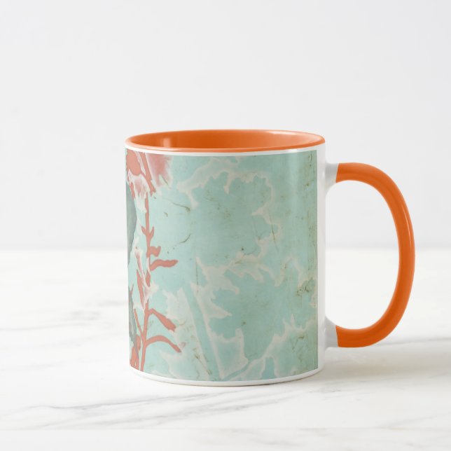 Silhouette of Red Flowers on Teal Background Mug (Right)