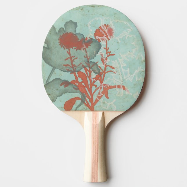 Silhouette of Red Flowers on Teal Background Ping Pong Paddle (Front)
