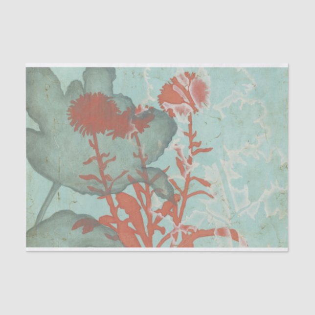 Silhouette of Red Flowers on Teal Background Tissue Paper (Front)