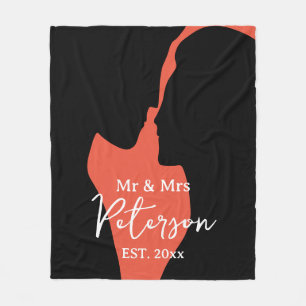 Silhouette of romantic couple custom family name fleece blanket