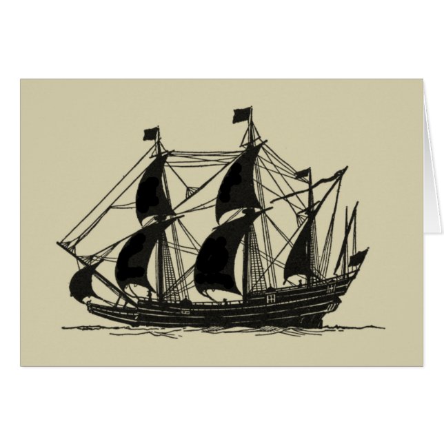 Silhouette of Ship with Billowing Sails (Front Horizontal)