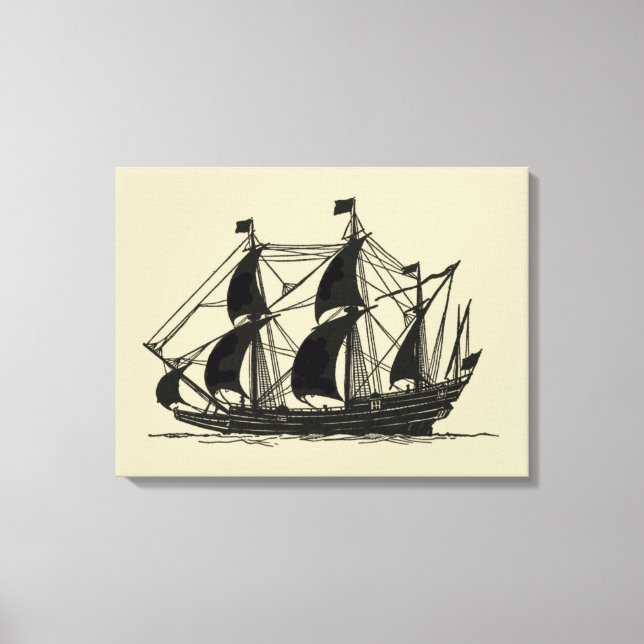Silhouette of Ship with Billowing Sails Canvas Print (Front)