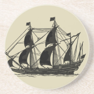 Silhouette of Ship with Billowing Sails Coaster