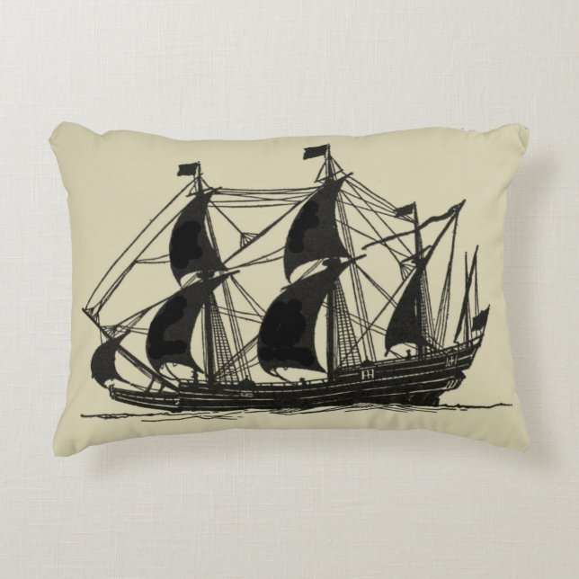 Silhouette of Ship with Billowing Sails Decorative Cushion (Front)