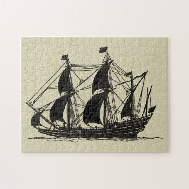 Silhouette of Ship with Billowing Sails Jigsaw Puzzle (Horizontal)