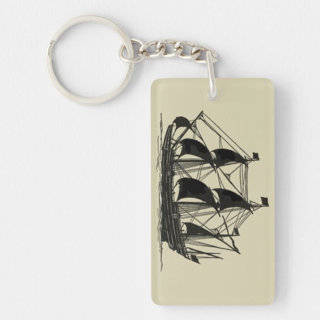 Silhouette of Ship with Billowing Sails Key Ring (Front)