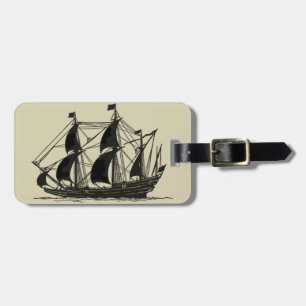 Silhouette of Ship with Billowing Sails Luggage Tag