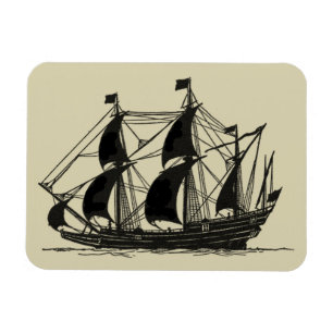 Silhouette of Ship with Billowing Sails Magnet