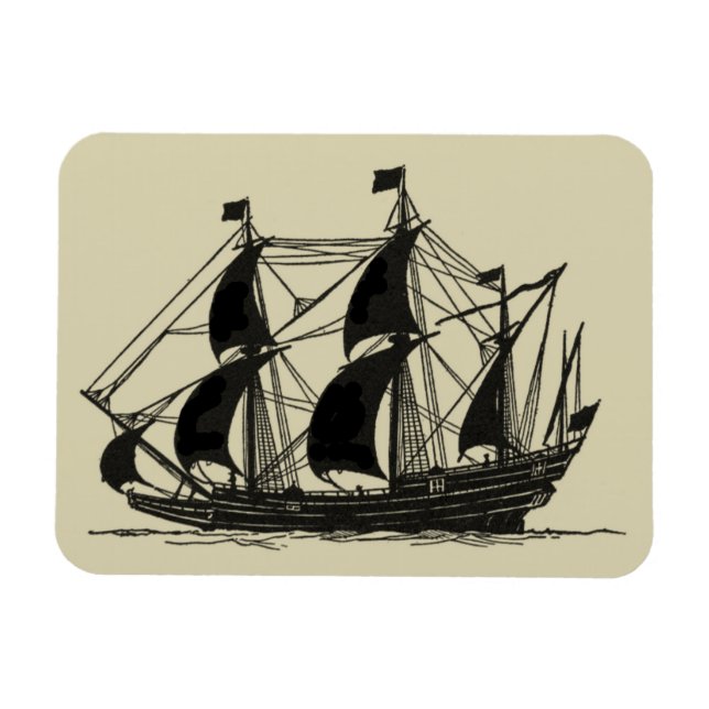 Silhouette of Ship with Billowing Sails Magnet (Horizontal)