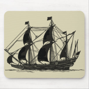 Silhouette of Ship with Billowing Sails Mouse Mat
