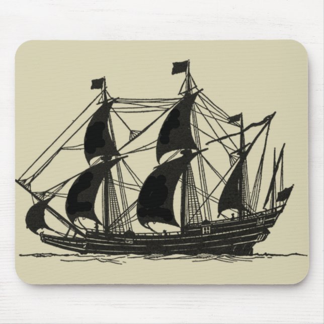 Silhouette of Ship with Billowing Sails Mouse Mat (Front)