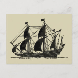 Silhouette of Ship with Billowing Sails Postcard