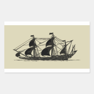 Silhouette of Ship with Billowing Sails Rectangular Sticker