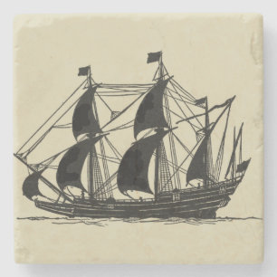 Silhouette of Ship with Billowing Sails Stone Coaster