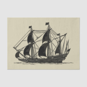 Silhouette of Ship with Billowing Sails Tissue Paper