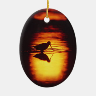 Silhouette of Shorebird at Brigantine NWR Ceramic Tree Decoration