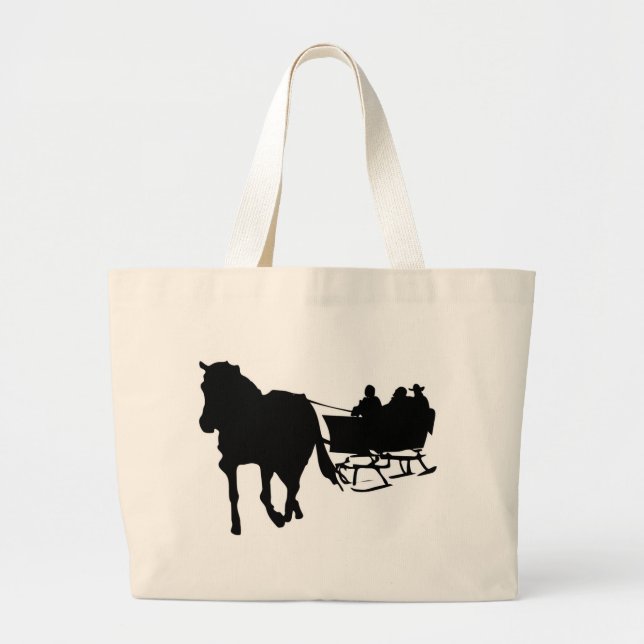 Silhouette of Sleigh Ride in Winter Large Tote Bag (Front)