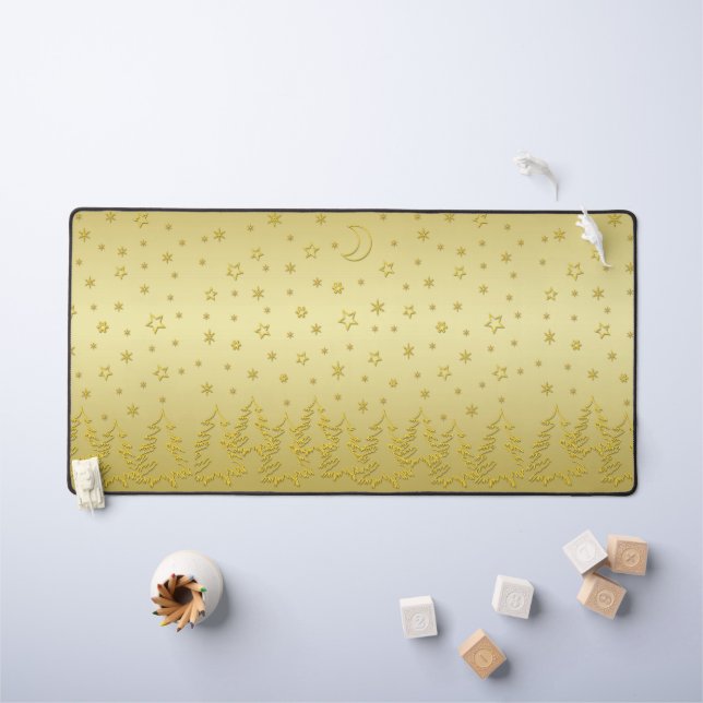 Silhouette of Spruce Trees Under Starry on Gold Desk Mat (Kids Table)