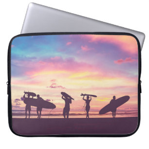 Silhouette Of surfer people carrying their surfboa Laptop Sleeve