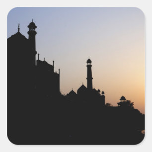 Silhouette of The Taj Mahal at sunset, Agra, Square Sticker