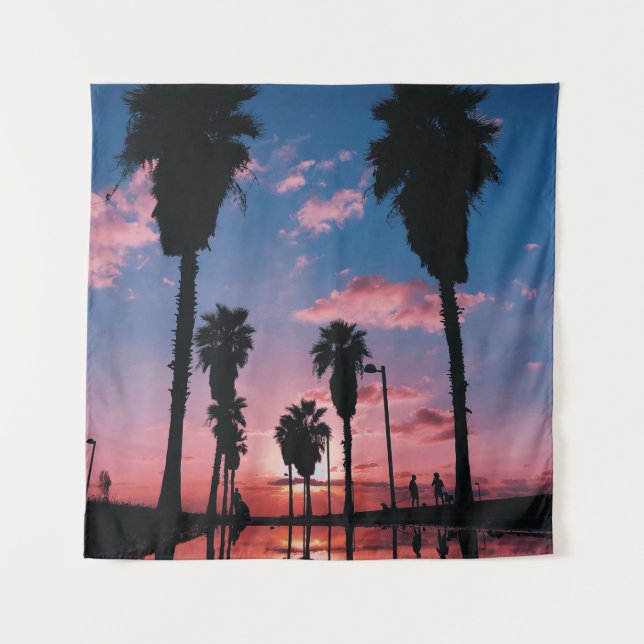 Silhouette of tree under cloudy sky tapestry (Front)