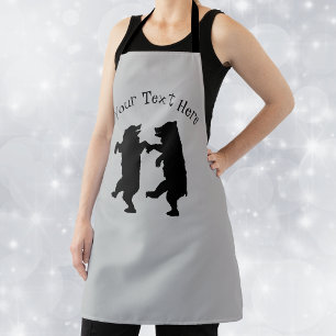 Silhouette of Two Black Bears Dancing Together Apron