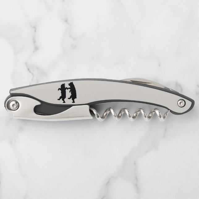 Silhouette of Two Dancing Black Bears on White Corkscrew (Front)
