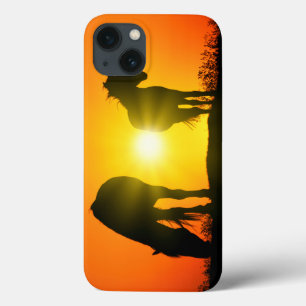 Silhouette of Two Horses at Sunset iPhone 13 Case