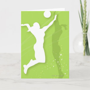 Silhouette of two women playing volleyball card