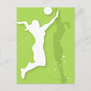 Silhouette of two women playing volleyball postcard