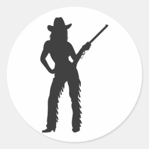 Silhouette of Western Cowgirl Classic Round Sticker