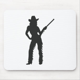 Silhouette of Western Cowgirl Mouse Mat