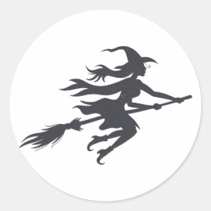 Silhouette of witch - Choose background colour Classic Round Sticker