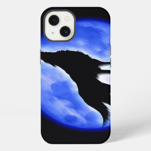 Silhouette of Wolf Howling at Moon in Blue Night iPhone 13 Case